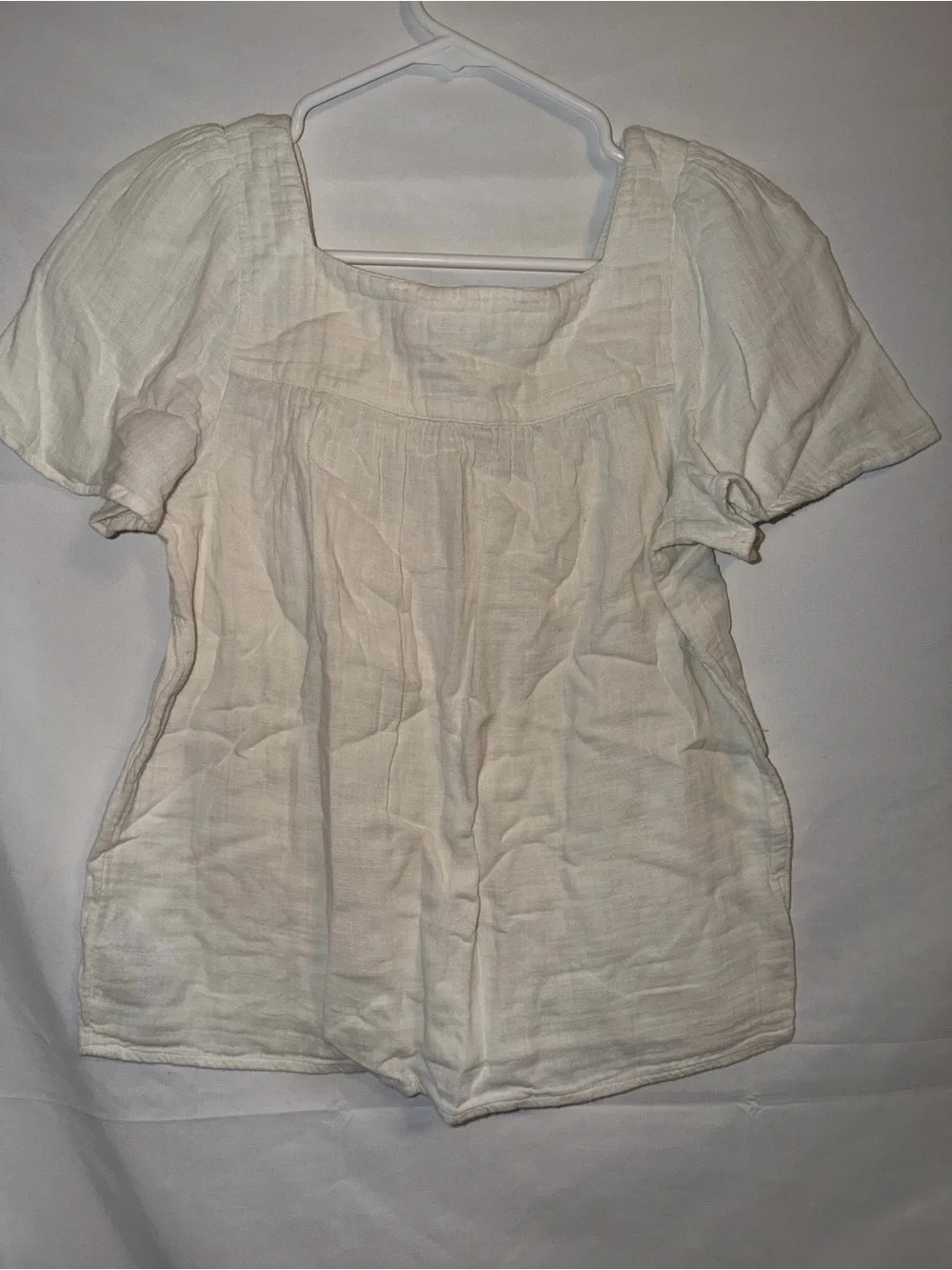 Madewell XXS Cream Geometric Patchwork Puff Sleeve Babydoll Blouse